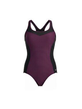 Speedo Womens Purple Black Swimsuit Racerback One-Piece Size L
